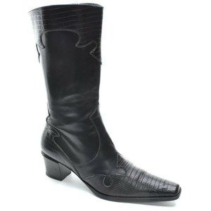 Via Spiga Black Lizard Leather Western Zip Boots 8.5 M